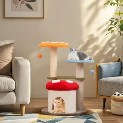 Tangkula Mushroom Cat Tree, 35 Inch Cute Cat Tower with Sisal Scratching Posts, Cat Condo