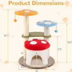 Tangkula Mushroom Cat Tree, 35 Inch Cute Cat Tower with Sisal Scratching Posts, Cat Condo
