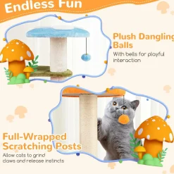 Tangkula Mushroom Cat Tree, 35 Inch Cute Cat Tower with Sisal Scratching Posts, Cat Condo