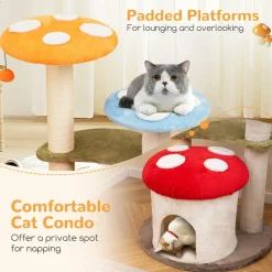 Tangkula Mushroom Cat Tree, 35 Inch Cute Cat Tower with Sisal Scratching Posts, Cat Condo