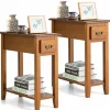 Tangkula Narrow End Table, Slim Side Table with Drawer and Open Shelf