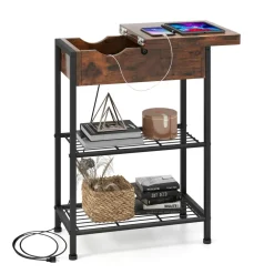 Tangkula Narrow End Table with Charging Station