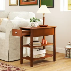 Tangkula Narrow End Table Set of 2, 24.5”H Farmhouse Side Table with Drawer