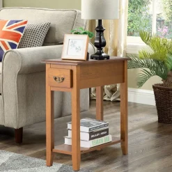 Tangkula Narrow End Table, Slim Side Table with Drawer and Open Shelf