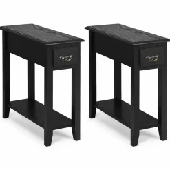 Tangkula Narrow End Table, Slim Side Table with Drawer and Open Shelf