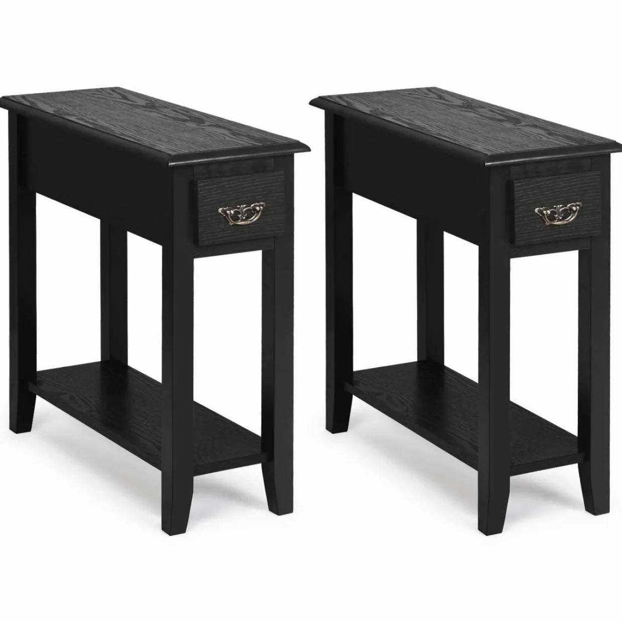 Tangkula Narrow End Table, Slim Side Table with Drawer and Open Shelf