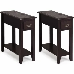 Tangkula Narrow End Table, Slim Side Table with Drawer and Open Shelf