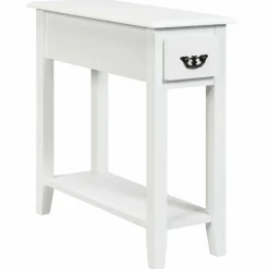 Tangkula Narrow End Table, Slim Side Table with Drawer and Open Shelf