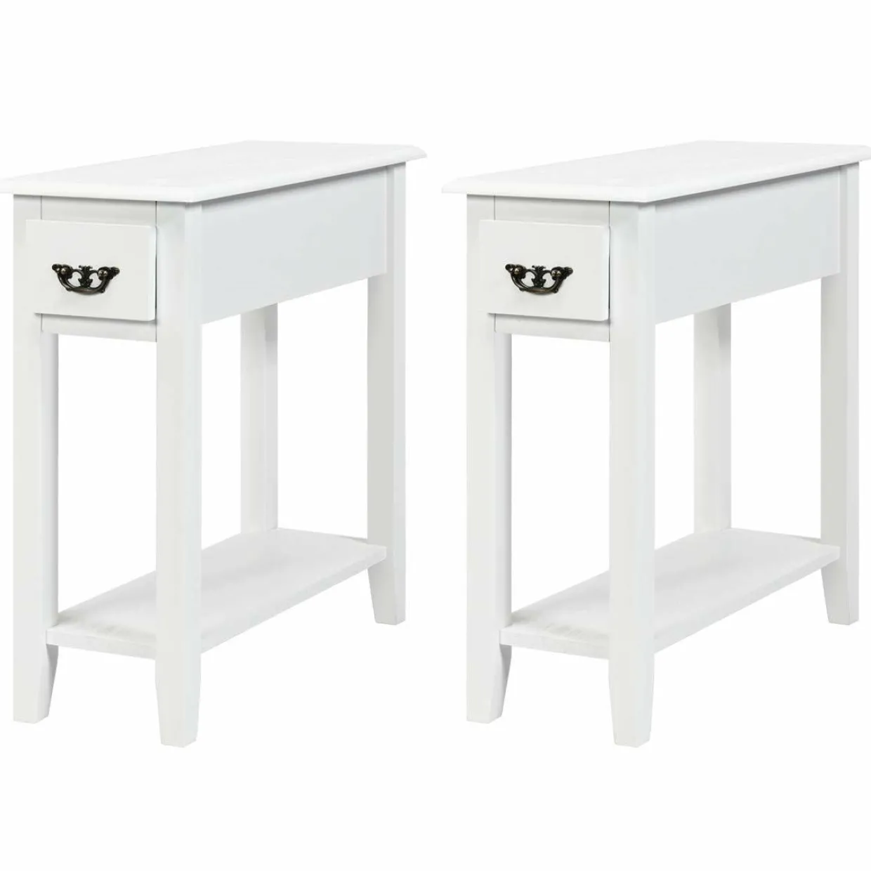 Tangkula Narrow End Table, Slim Side Table with Drawer and Open Shelf