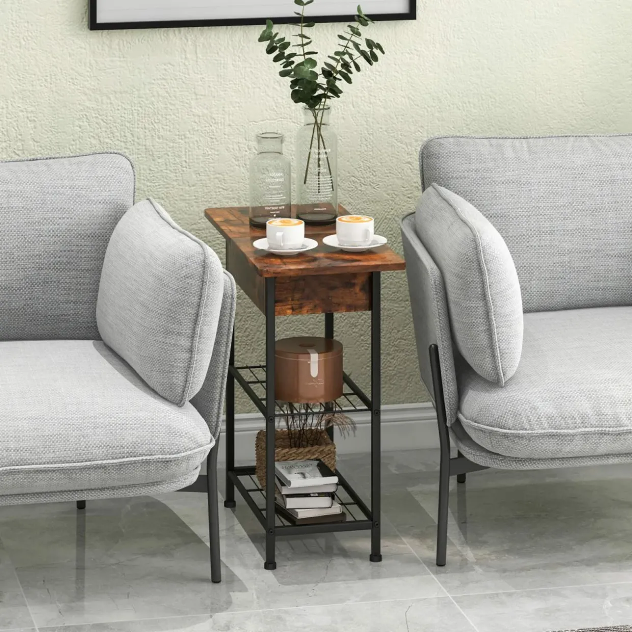 Tangkula Narrow End Table with Charging Station