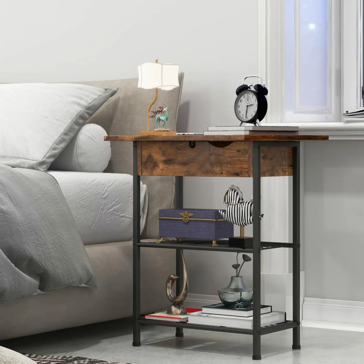 Tangkula Narrow End Table with Charging Station