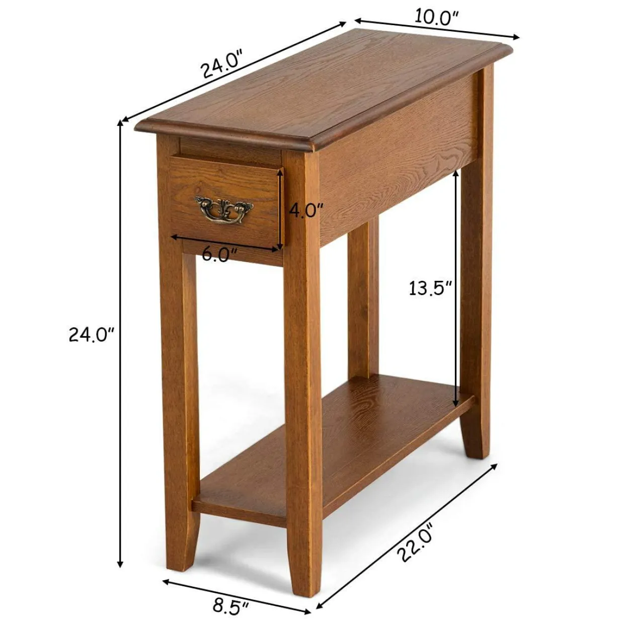 Tangkula Narrow End Table, Slim Side Table with Drawer and Open Shelf