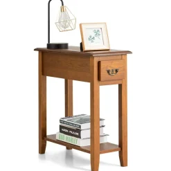 Tangkula Narrow End Table, Slim Side Table with Drawer and Open Shelf