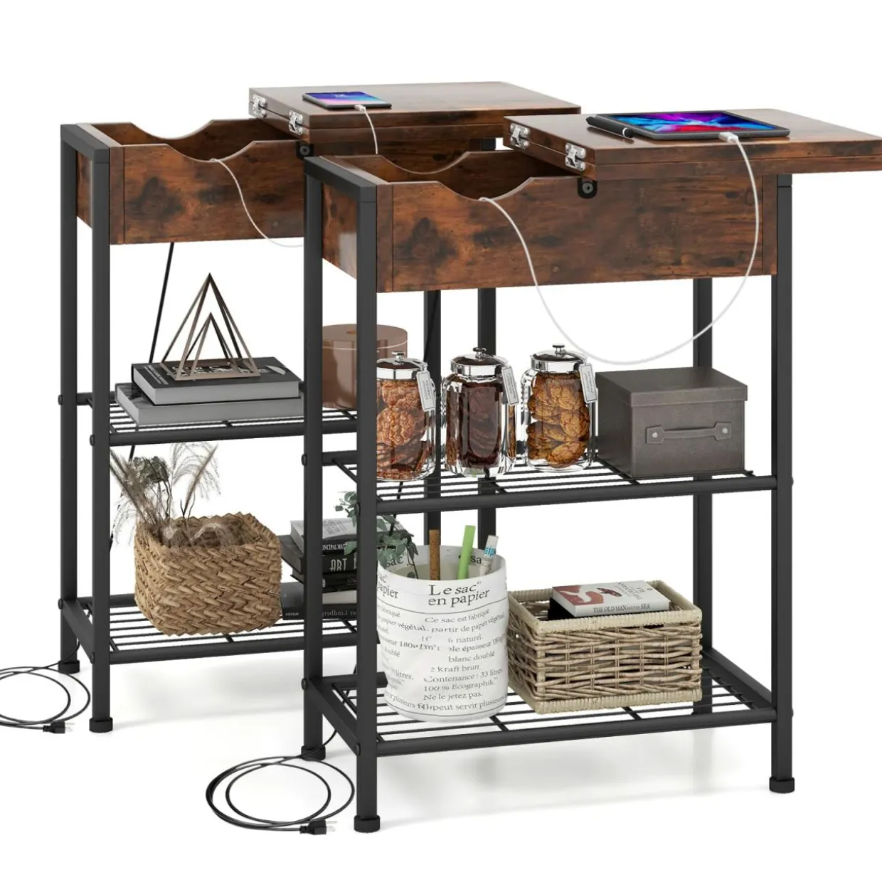 Tangkula Narrow End Table with Charging Station