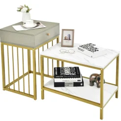 Tangkula Nesting Coffee Table Set of 2, Rectangular, Living Room Accent Cocktail Tables