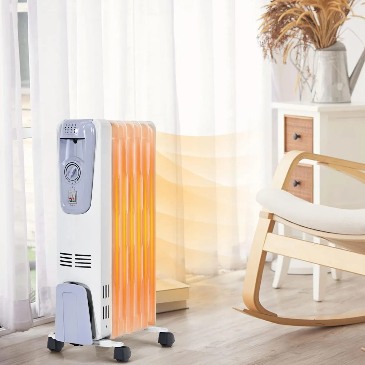 Tangkula Oil Filled Radiator Heater, 1500W Portable Space Heater Radiator with Adjustable Thermostat