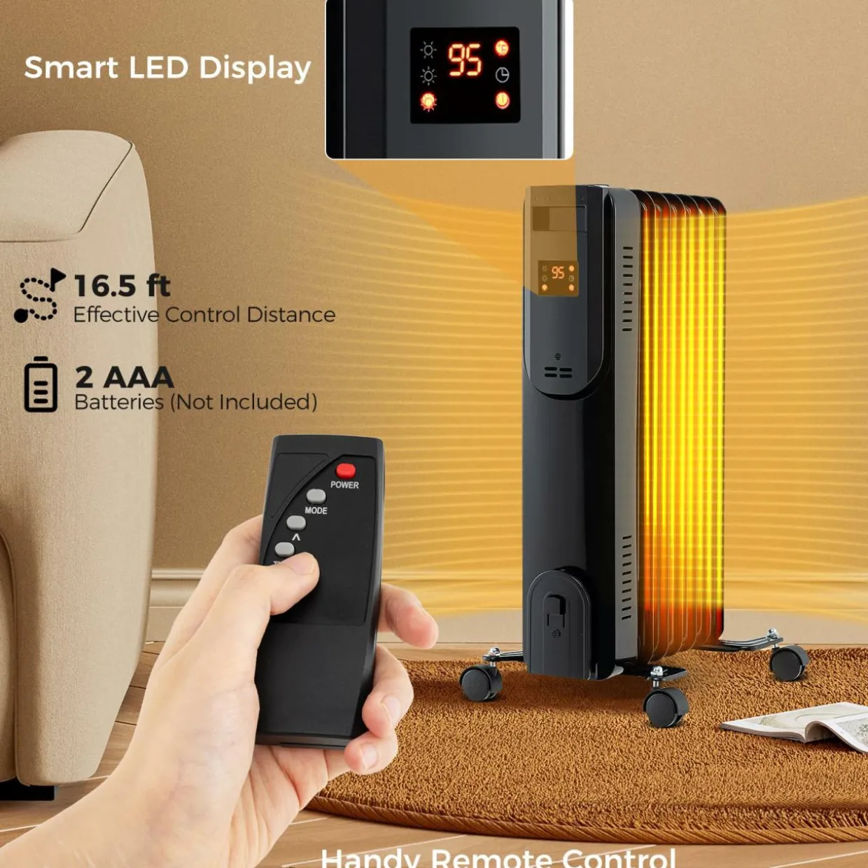 Tangkula Oil Filled Radiator Heater, 1500W Electric Radiant Heater with Remote, LED Display