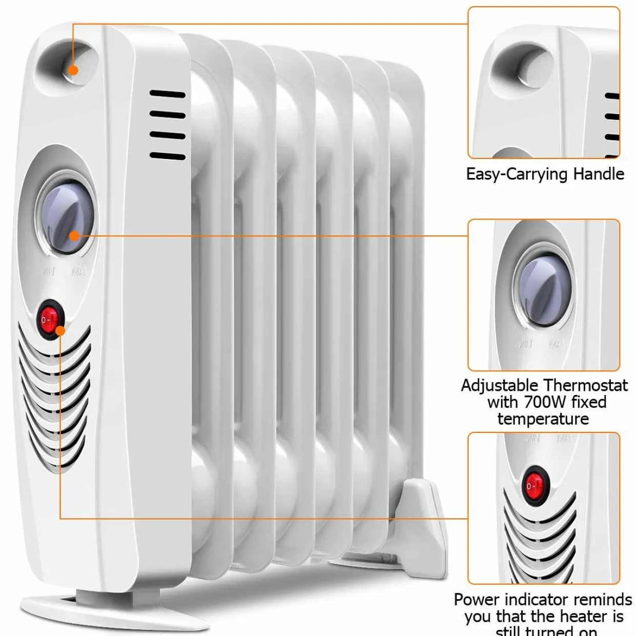 Tangkula Oil Filled Radiator Heater, 700W Portable Space Heater Radiator with Adjustable Thermostat