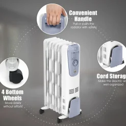 Tangkula Oil Filled Radiator Heater, 1500W Portable Space Heater Radiator with Adjustable Thermostat