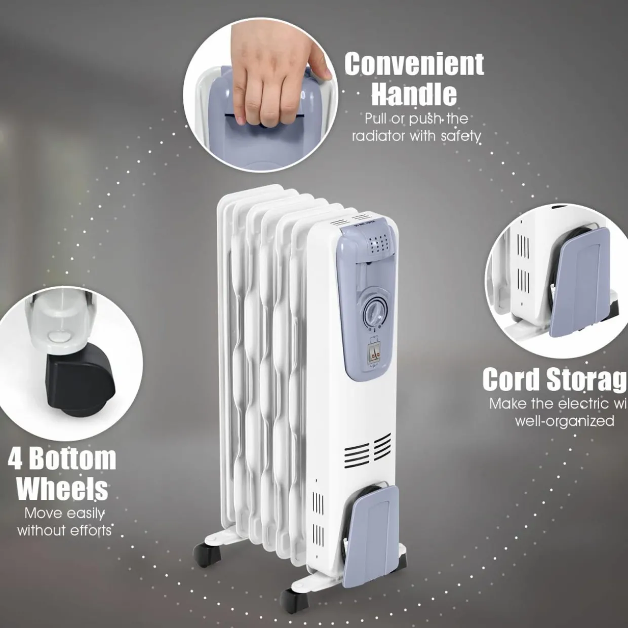 Tangkula Oil Filled Radiator Heater, 1500W Portable Space Heater Radiator with Adjustable Thermostat
