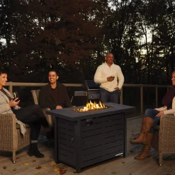 Tangkula Outdoor 60,000 BTU Fire Pit Table, Patiojoy 42 Inch Rectangular Propane Gas Fire Table with Solid Steel Frame, Electric Ignition