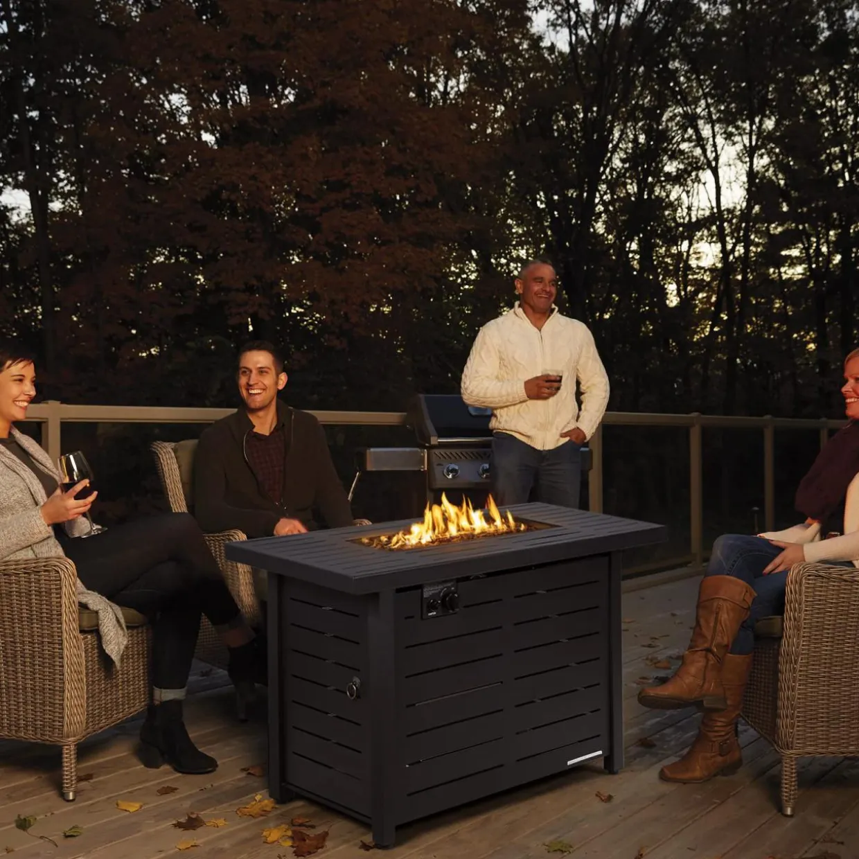 Tangkula Outdoor 60,000 BTU Fire Pit Table, Patiojoy 42 Inch Rectangular Propane Gas Fire Table with Solid Steel Frame, Electric Ignition