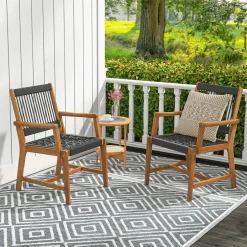 Tangkula Outdoor Acacia Wood Dining Chairs Set of 2, All-Weather Rope Woven Patio Chairs with Armrests