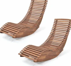 Tangkula Outdoor Acacia Wood Rocking Chair, Porch Rocker with Widened Slatted Seat and High Back