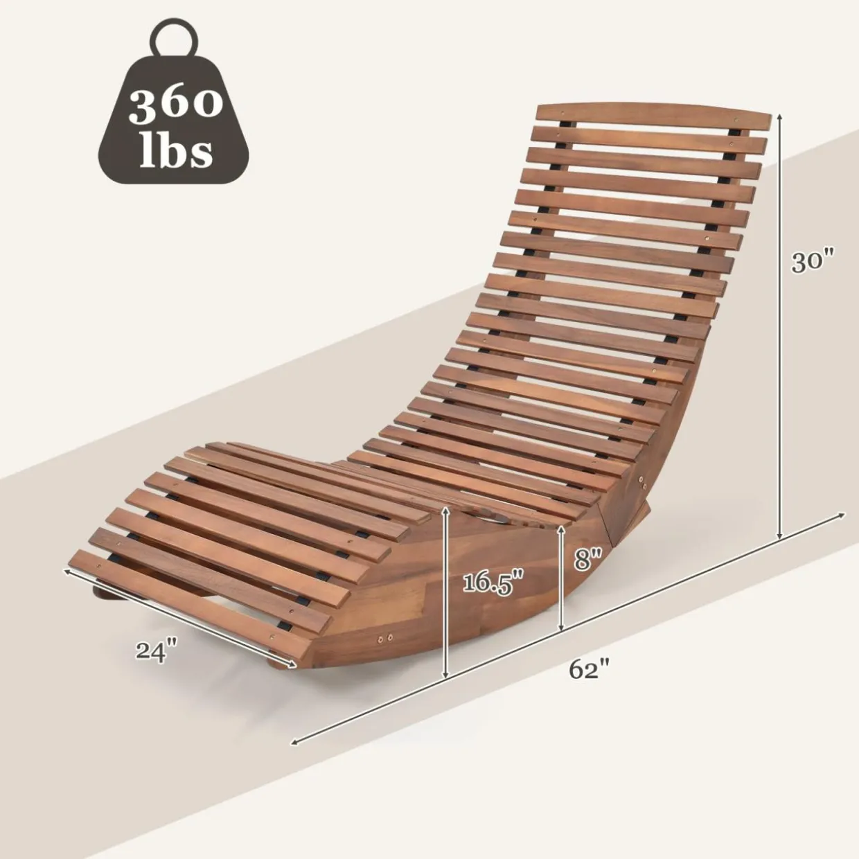 Tangkula Outdoor Acacia Wood Rocking Chair, Porch Rocker with Widened Slatted Seat and High Back