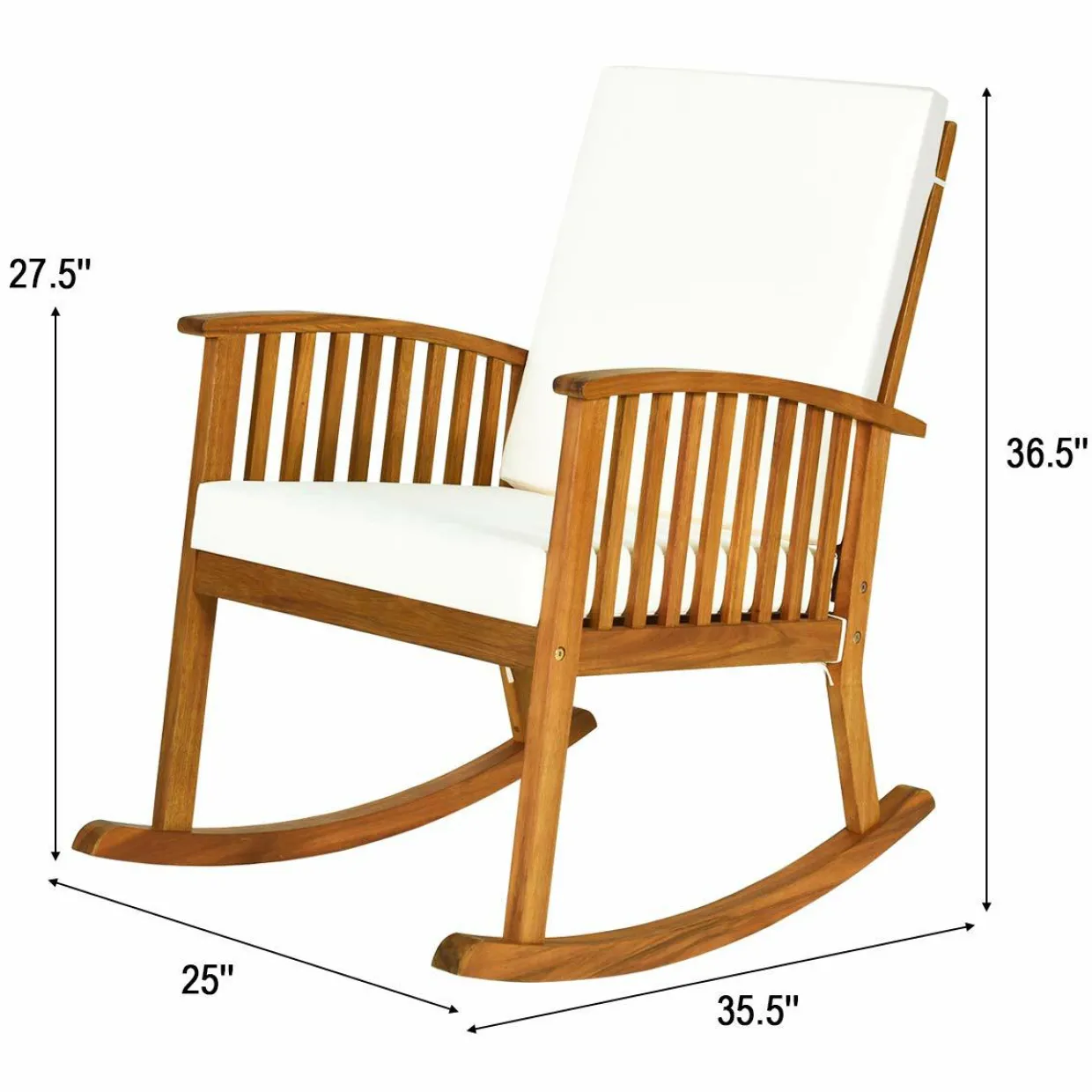 Tangkula Outdoor Acacia Wood Rocking Chair, Wooden Rocker w/Detachable Washable Cushions