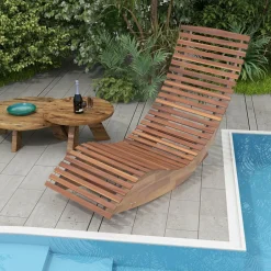 Tangkula Outdoor Acacia Wood Rocking Chair, Porch Rocker with Widened Slatted Seat and High Back