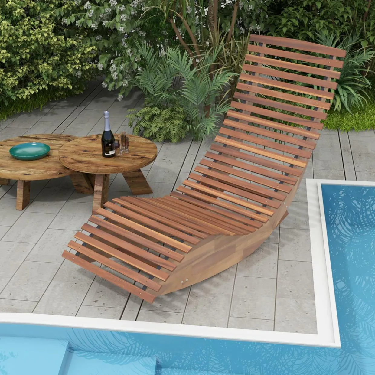 Tangkula Outdoor Acacia Wood Rocking Chair, Porch Rocker with Widened Slatted Seat and High Back