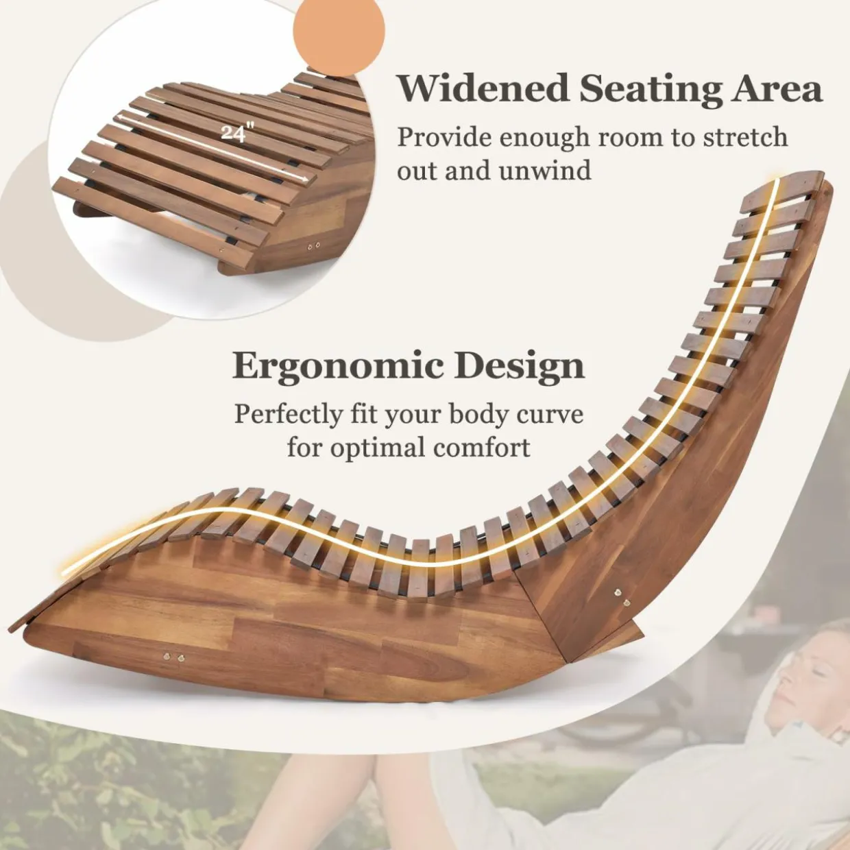 Tangkula Outdoor Acacia Wood Rocking Chair, Porch Rocker with Widened Slatted Seat and High Back