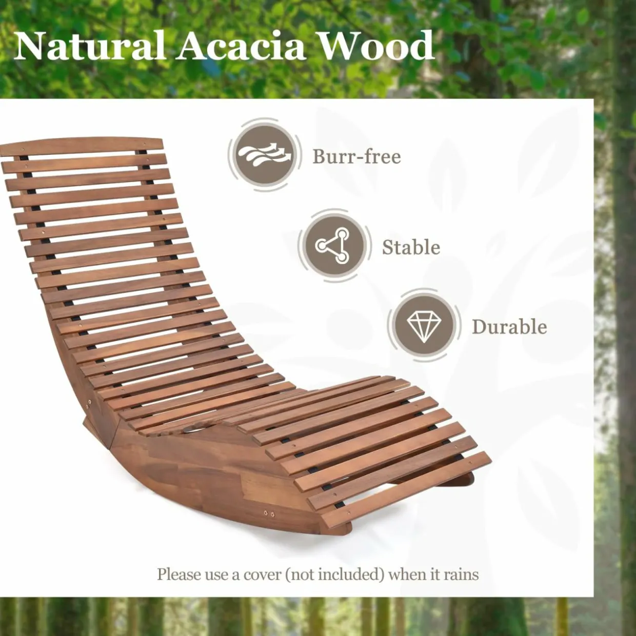 Tangkula Outdoor Acacia Wood Rocking Chair, Porch Rocker with Widened Slatted Seat and High Back