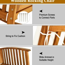 Tangkula Outdoor Acacia Wood Rocking Chair, Wooden Rocker w/Detachable Washable Cushions