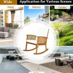 Tangkula Outdoor Acacia Wood Rocking Chair, Wooden Rocker w/Detachable Washable Cushions
