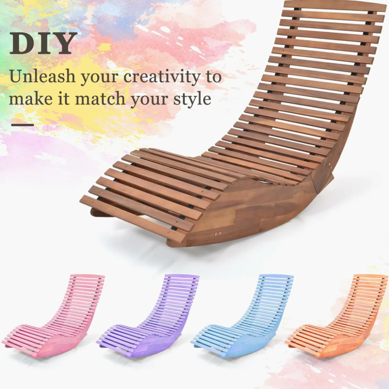 Tangkula Outdoor Acacia Wood Rocking Chair, Porch Rocker with Widened Slatted Seat and High Back