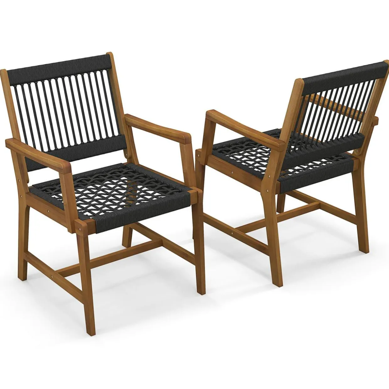 Tangkula Outdoor Acacia Wood Dining Chairs Set of 2, All-Weather Rope Woven Patio Chairs with Armrests