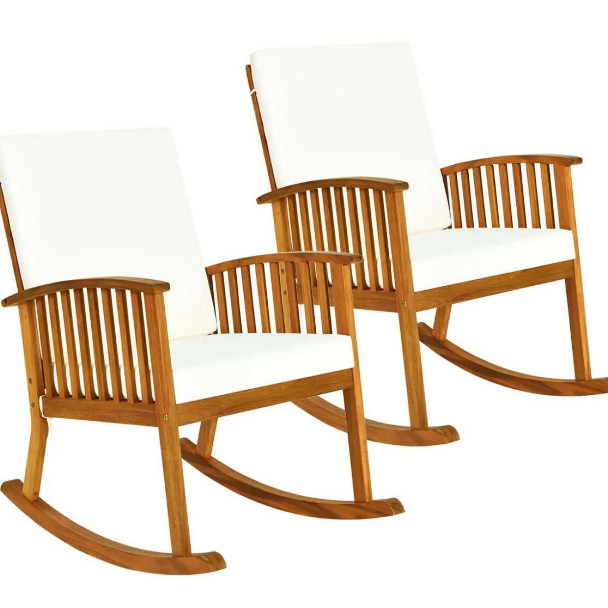 Tangkula Outdoor Acacia Wood Rocking Chair, Wooden Rocker w/Detachable Washable Cushions