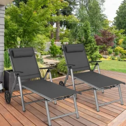 Tangkula Outdoor Aluminum Chaise Lounge Chair with Wheels