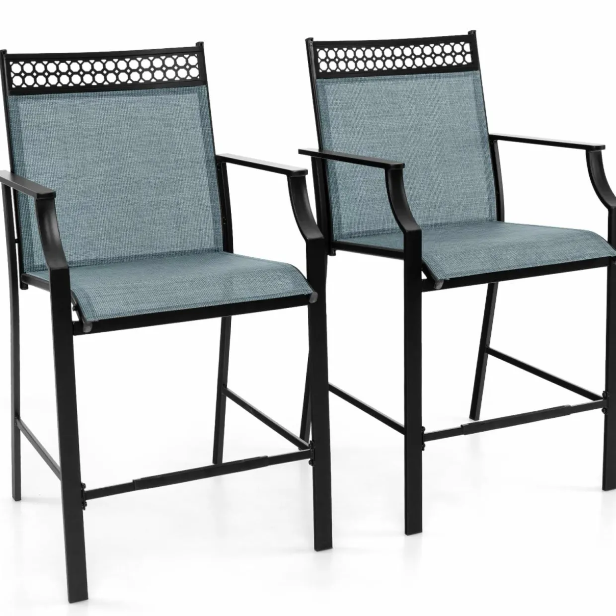 Tangkula Outdoor Bar Stools Set of 2/4, Heavy-Duty Patio Stools & Bar Chairs with Footrest & Armrests