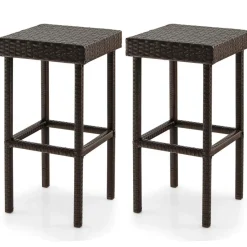 Tangkula Outdoor Bar Stool Set of 2/4, Patio Rattan Bar Chairs