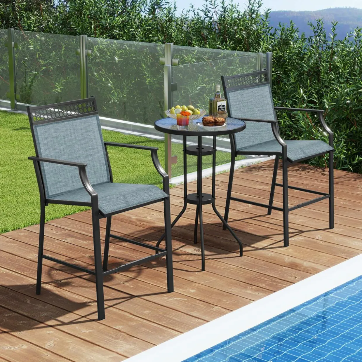 Tangkula Outdoor Bar Stools Set of 2/4, Heavy-Duty Patio Stools & Bar Chairs with Footrest & Armrests