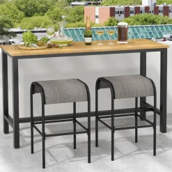 Tangkula Outdoor Bar Stools Set of 2/4, 30" Bar Height Bistro Stools with Breathable Fabric Seat & Heavy-Duty Metal Frame