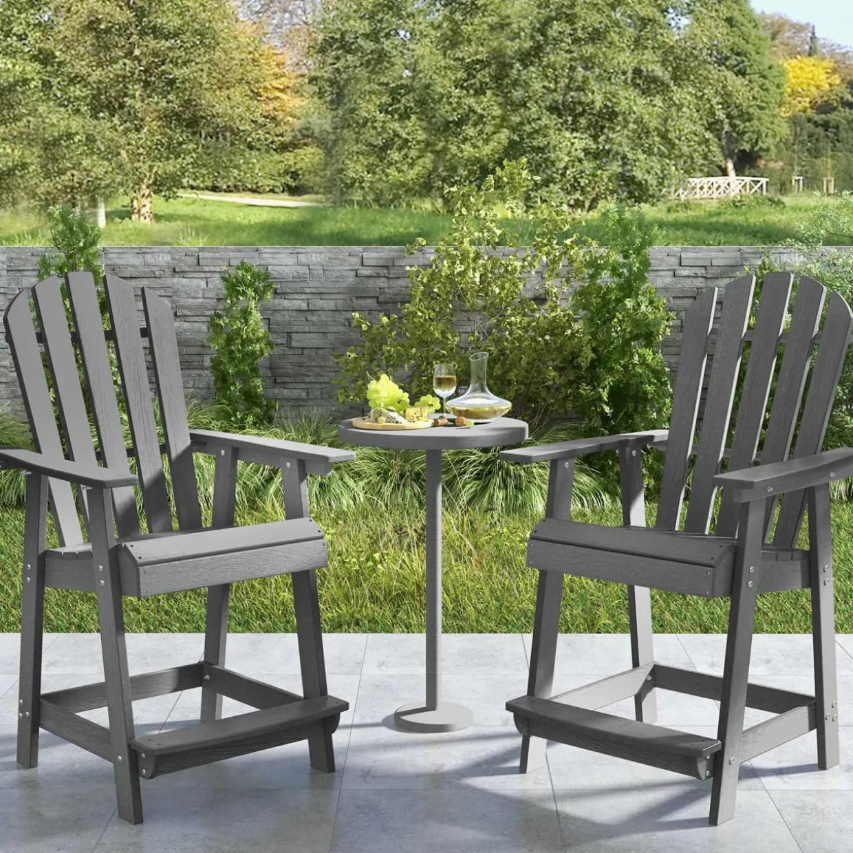Tangkula Outdoor Bar Stool, HDPE Tall Adirondack Chair with Armrest & Footrest