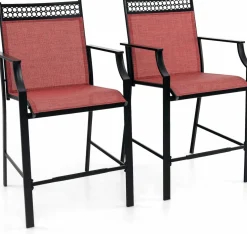 Tangkula Outdoor Bar Stools Set of 2/4, Heavy-Duty Patio Stools & Bar Chairs with Footrest & Armrests