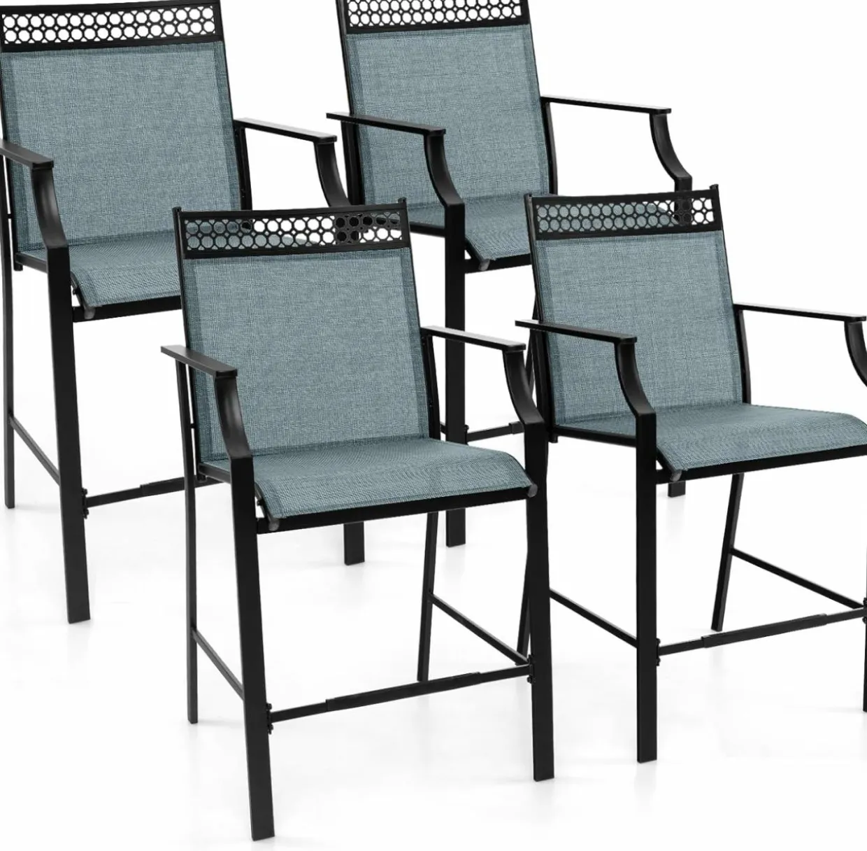 Tangkula Outdoor Bar Stools Set of 2/4, Heavy-Duty Patio Stools & Bar Chairs with Footrest & Armrests