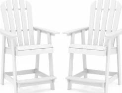 Tangkula Outdoor Bar Stool, HDPE Tall Adirondack Chair with Armrest & Footrest