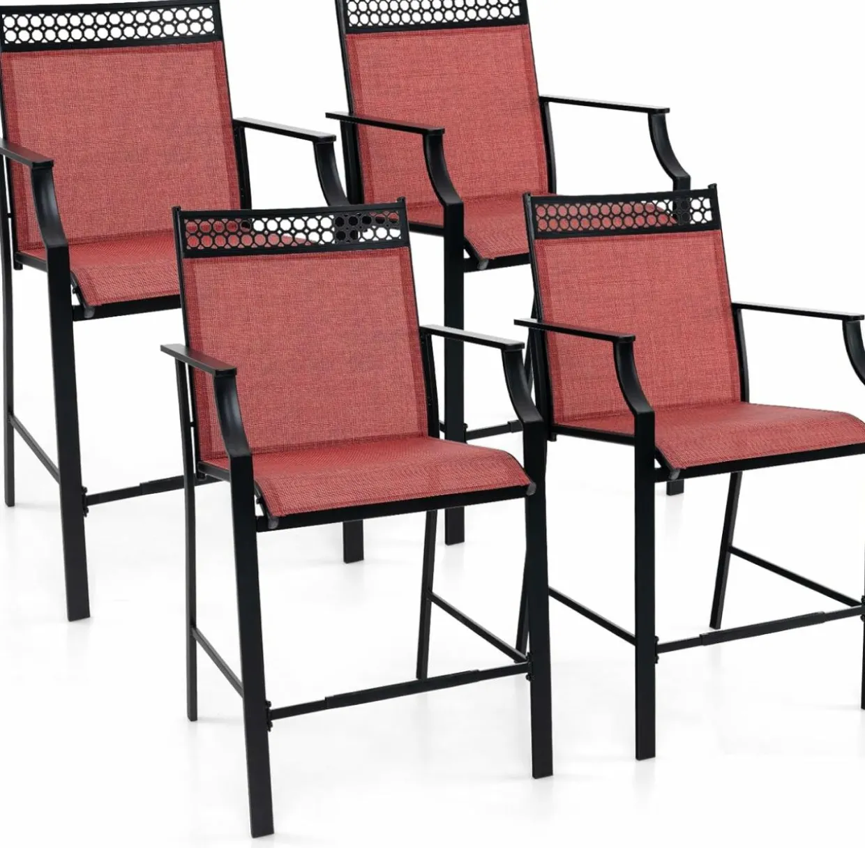 Tangkula Outdoor Bar Stools Set of 2/4, Heavy-Duty Patio Stools & Bar Chairs with Footrest & Armrests