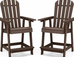 Tangkula Outdoor Bar Stool, HDPE Tall Adirondack Chair with Armrest & Footrest